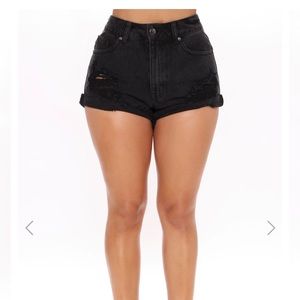 Black denim shorts
